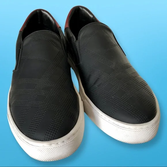 Burberry Perforated Check Leather Mens Slip On Sneaker  display picture 1